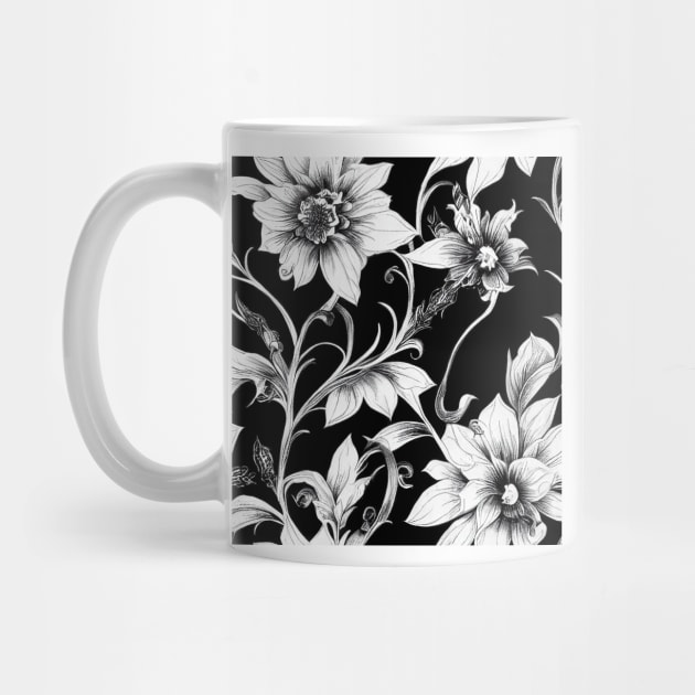 Vintage Floral Cottagecore Romantic Flower Design Black and White by VintageFlorals